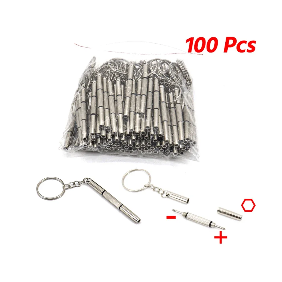 

100Pcs 3 In 1 Multi-Bit Mini Screwdriver Precision Glasses Eyeglass Watch Keychain Repair Tool Eyeglasses Screwdrivers