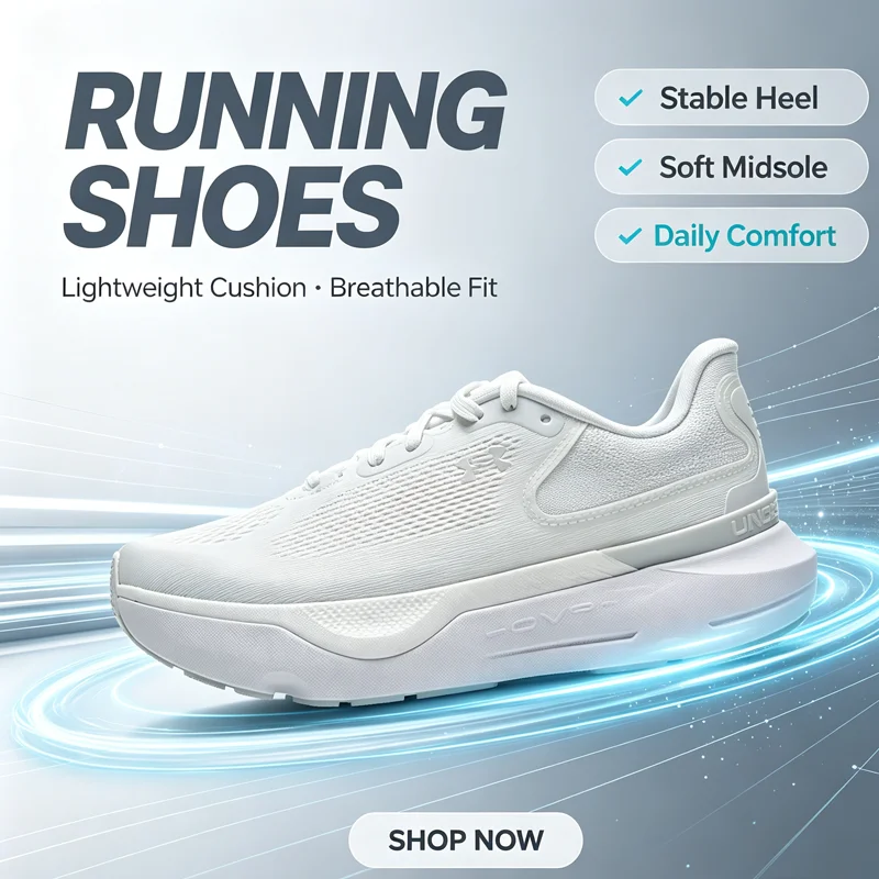 Under Armour 3028177-100 Women Running Shoes Breathable Mesh Plush Lining Stable Heel Couple Daily Walking Sneakers
