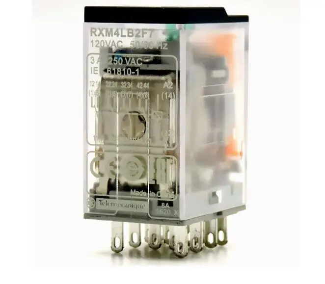 Original RXM4LB2F7 wirtschaftliches elektromagnetisches kleines Zwischenrelais, 4 Sätze, 14-polig, 3 A AC120 V mit Sockel RXM4LB2F7