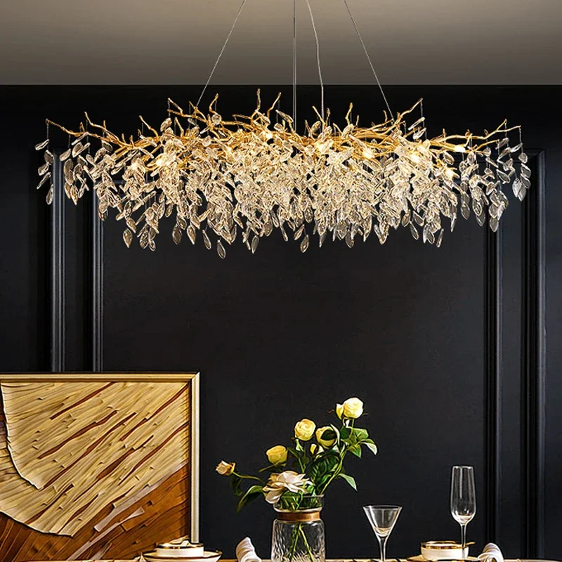 Luxury Crystal Chandeliers Living Dining Room LED Lighting Decoration Ceiling Pendant Lamp Home Villa Hanging Lights Fixture