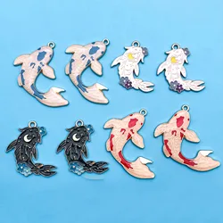 10pcs Star Sun Moon Flower Pattern Koi Enamel Charm Cartoon Chinese Style Goldfish Charm For DIY Lucky Jewelry Making Accessory
