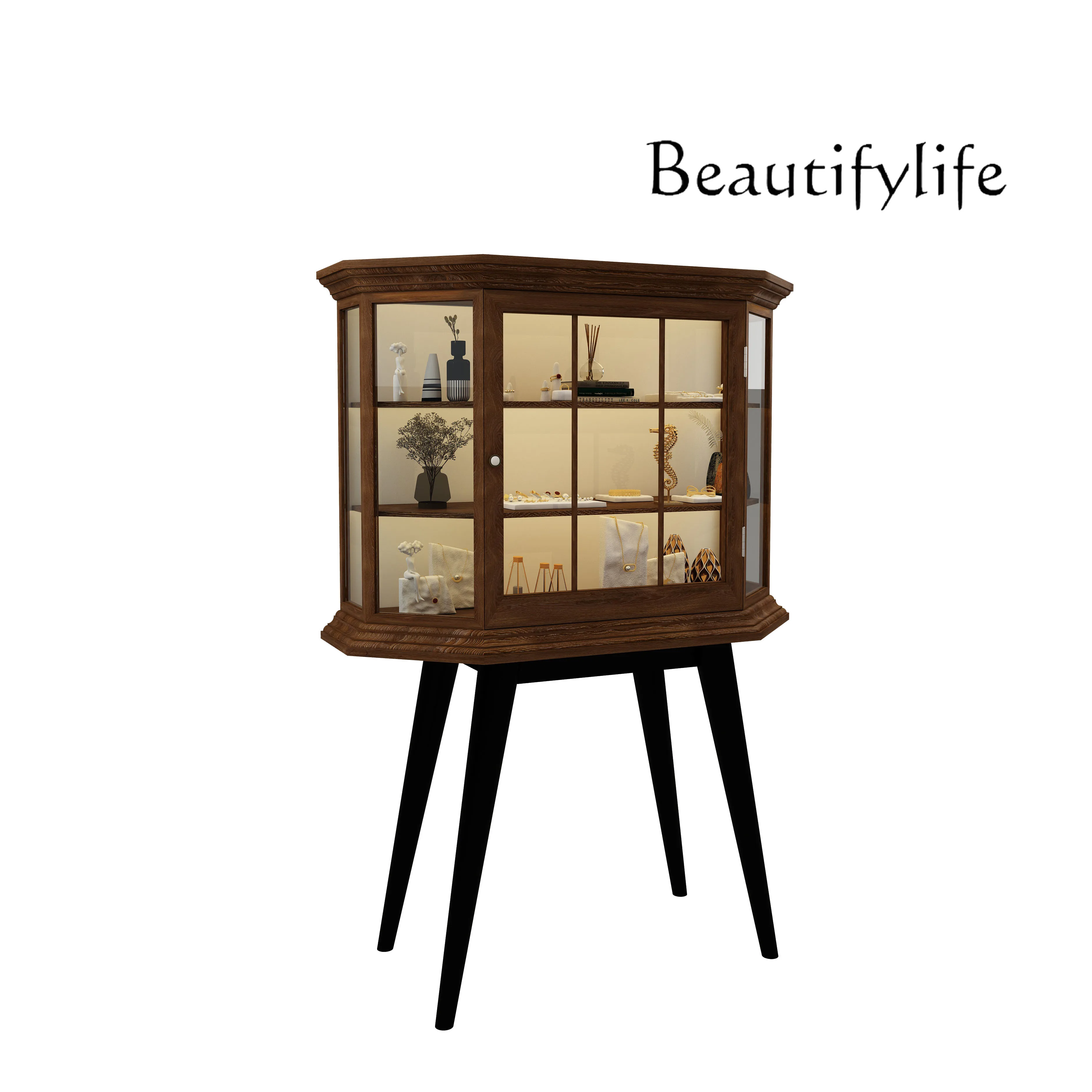 

Boutique jewelry glass Zhongdao display cabinet retro solid wood paint cabinet museum display cabinet