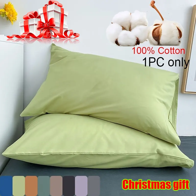Christmas gift 1pc 100% Cotton Brushed Pillowcase - Super Soft, Envelope Closure, 18.89x29.13in, Available in Multiple Colors
