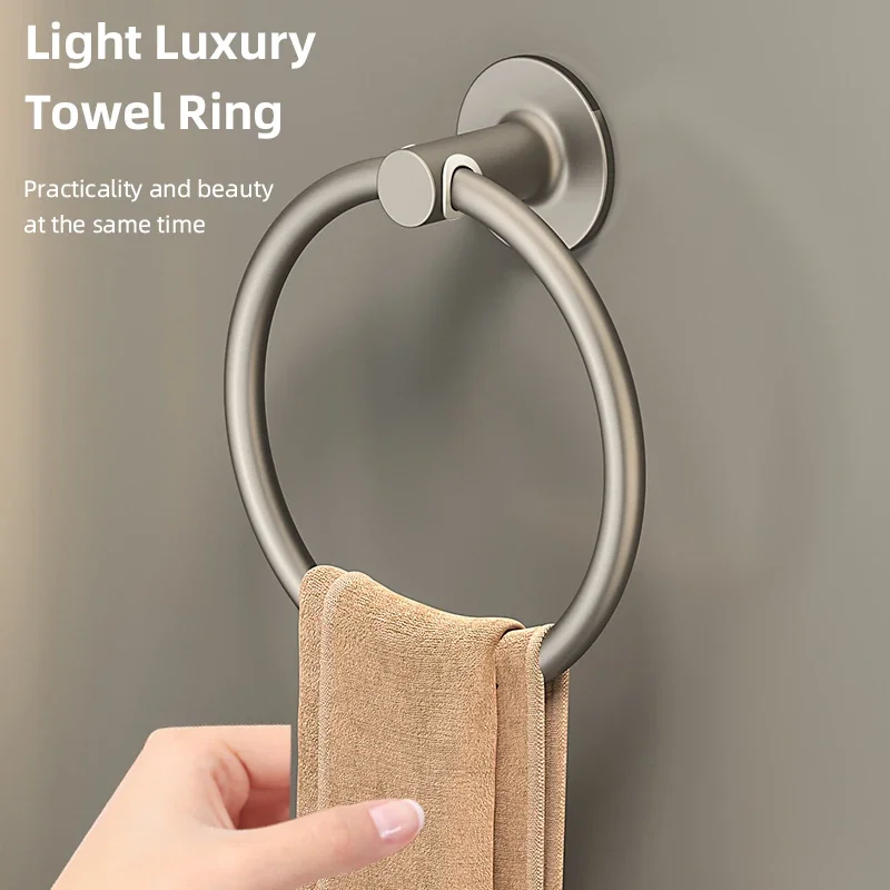 

Bathroom Towel Holder Space Aluminum Wall Mount Self Adhesive Easy Installation Round Towel Ring