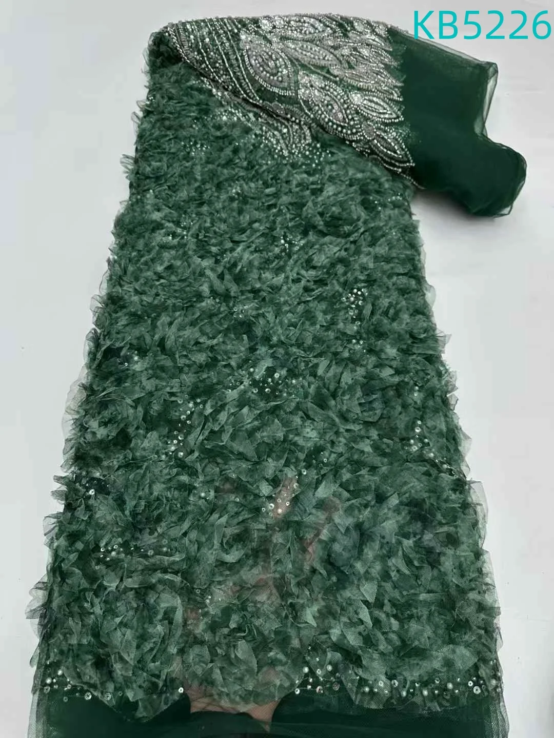 

African Lace Fabric 2025 High Quality 5 Yards Oliver Green Beads Lace Fabric Nigerian Sequins Tulle Lace For Sewing KB5226