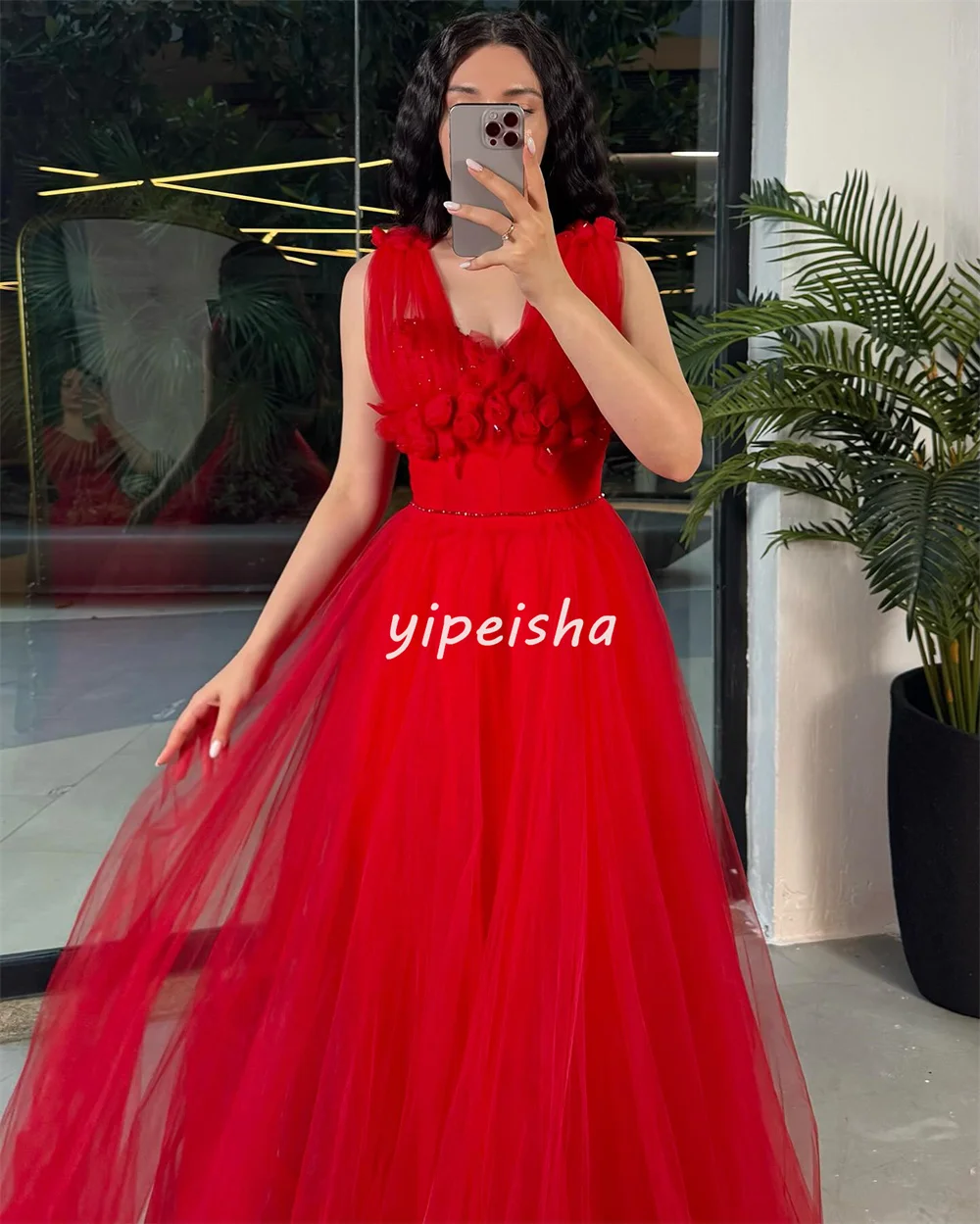 カスタマイズされた高品質ファッションチュール手作りフラワービーズ A ラインオフショルダーロングドレスオーダーメイドオケージョンドレスセクシー