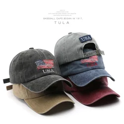 USA American Retro Men's and Women's Baseball Hat Street Letter Embroidery Retro Flat Bottom Hat Flag Grey Black Hip Hop Hat