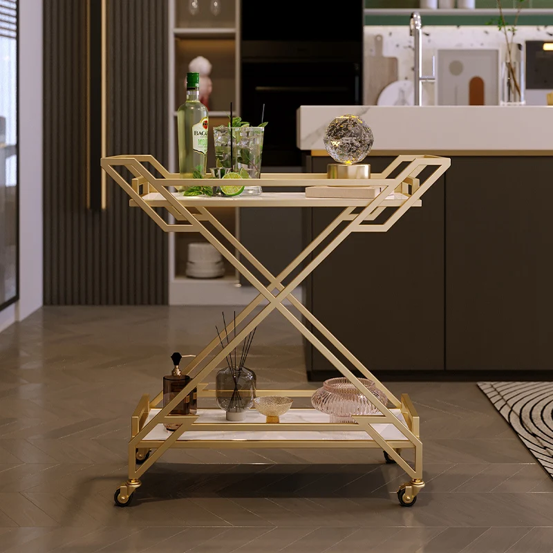 Upscale Hotel Restaurant Dining Car Trolley Home Dining Mobile Wine Cart with Shelf for Cake Dessert Serving