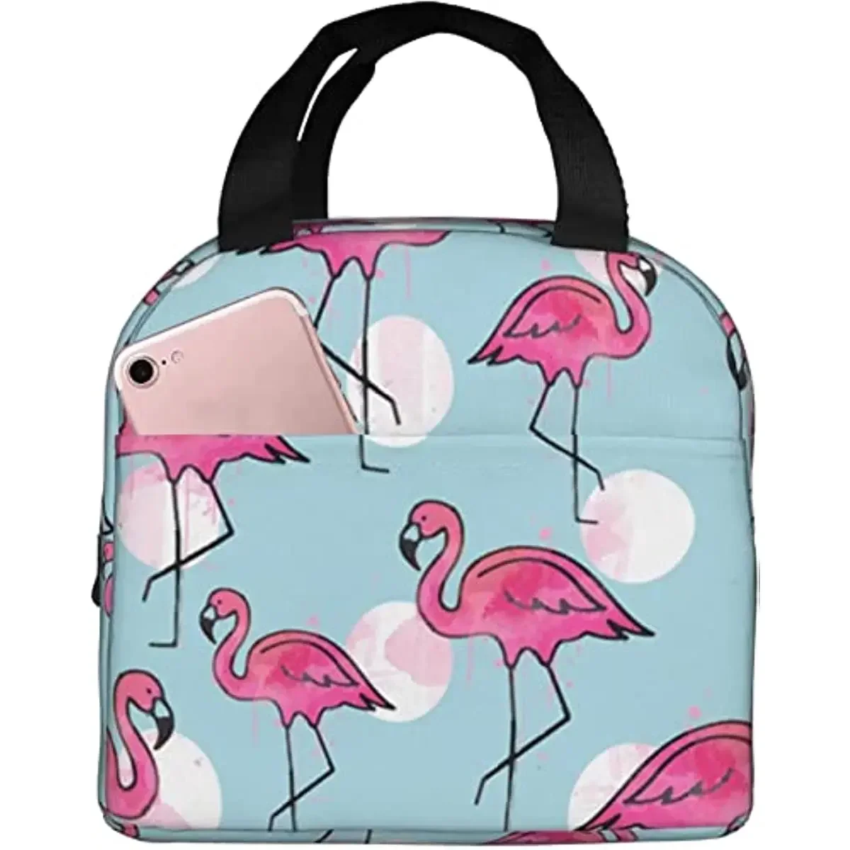 

Reusable Lunch Tote Bag Pink Flamingo Watercolor Pattern Insulated Lunch Bag Durable Cooler Lunch Box