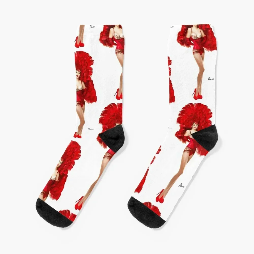 Showgirl with Red Feathers Pinup Socks gym Crossfit Boy Socks Women's