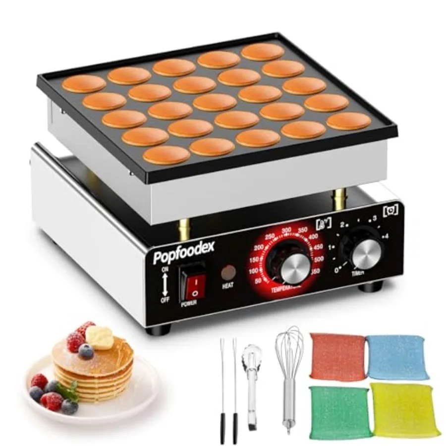 

Mini Pancake Maker - Mini Pancake Griddle w/Non-stick and Adjustable Temp 110V Electric Dutch Pancake Maker w/ 1.8 Inch Poffert