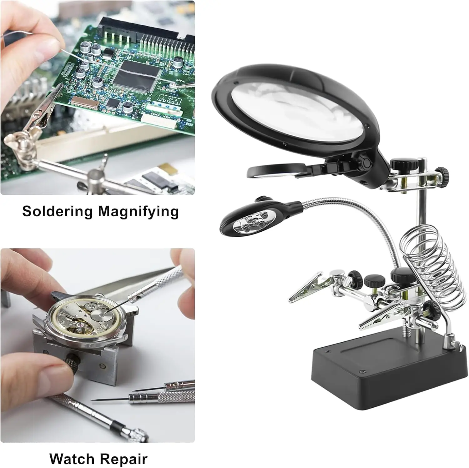 Magnifier With Light led Desktop Helping Hands Soldering Holder Electronic Welding Watchmaker Works Soldering Magnifying Glass