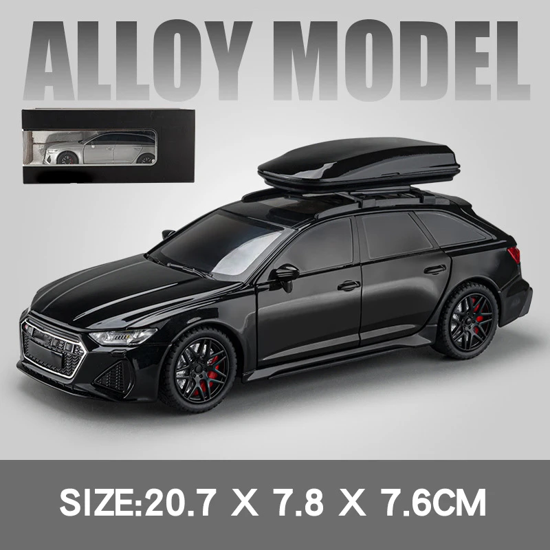 Diecast 1:24 Audi RS6 Quattro Station Wagon Alloy Toy Car Model Wheel Steering Sound & Light Children Collectibles Birthday Gift