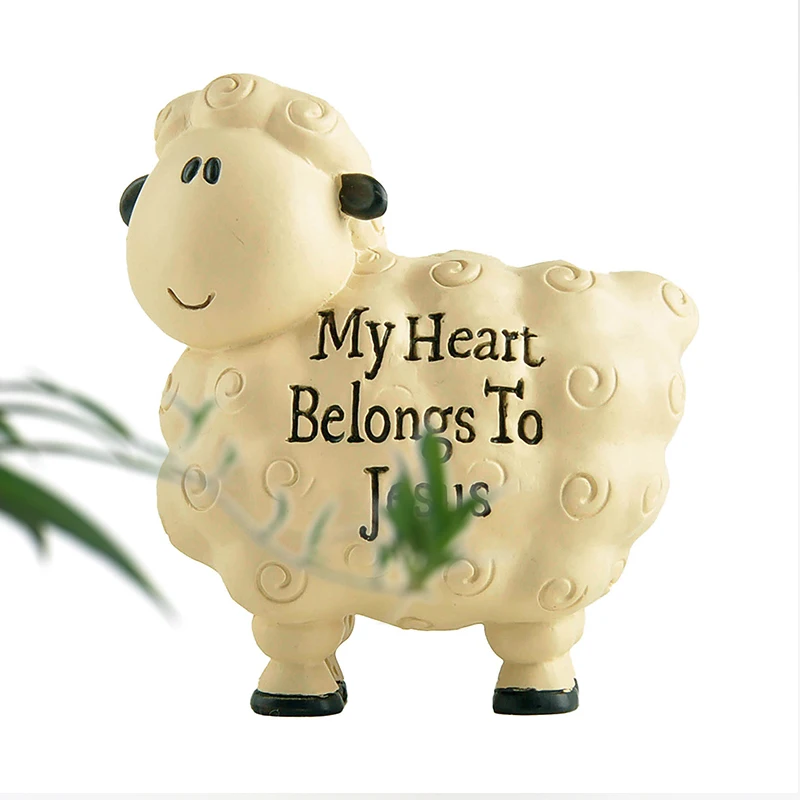 Resin Religious Christian Figurines Miniatures Sheep Home Decor Figurine Desk Decoration Love Gift My Heart Belongs To Jesus