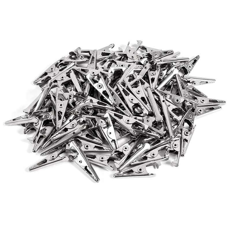 Minipinzas de cocodrilo de Metal, pinzas de cocodrilo, tono plateado, niquelado, línea de prueba, resorte, 100 piezas, 1.06IN / 27mm