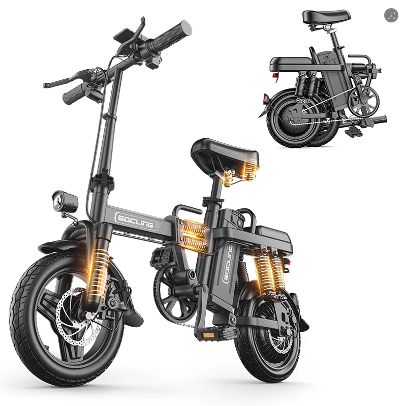 Folding Electric Bike for Adults, 500W Motor 48V 15Ah Removable Battery, 20MPH 35KM Range, 14" Fat Tire Commuter E-Bike with Dual Shock Absorbers & Disc Brakes image 3