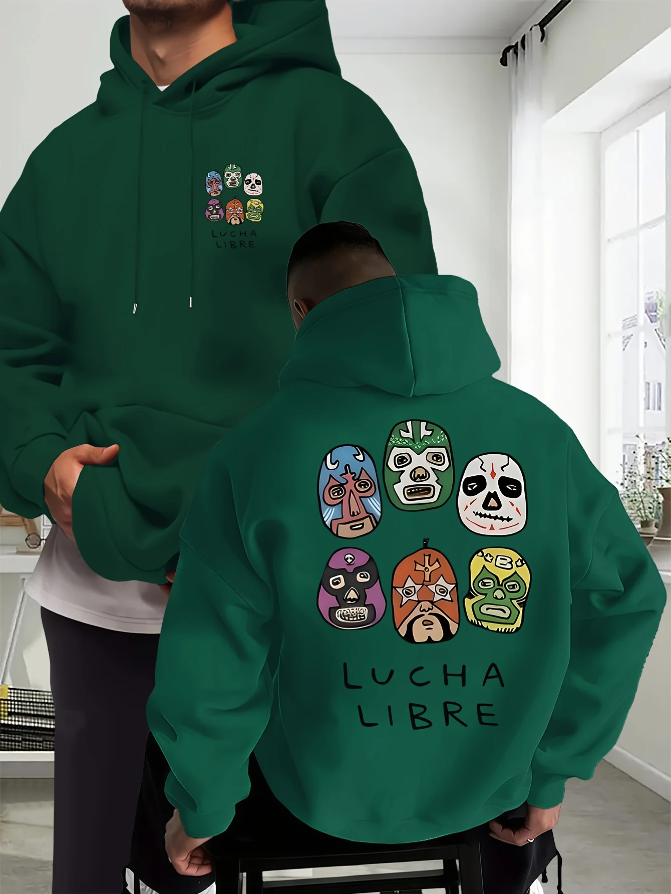 Fight Culture Men's Hooded Sweatshirt - Colorful Wrestling Mask Double Print - Stylish and Chic Daily Warmth Pullover Shirt