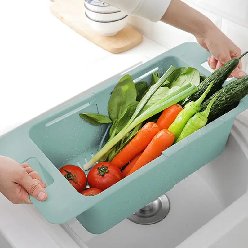 Fruit Strainer Extendable Washing Bowl Food Drain Basket Sink Dish Drying Rack Pasta Strainer Portable Kitchen Gadgets