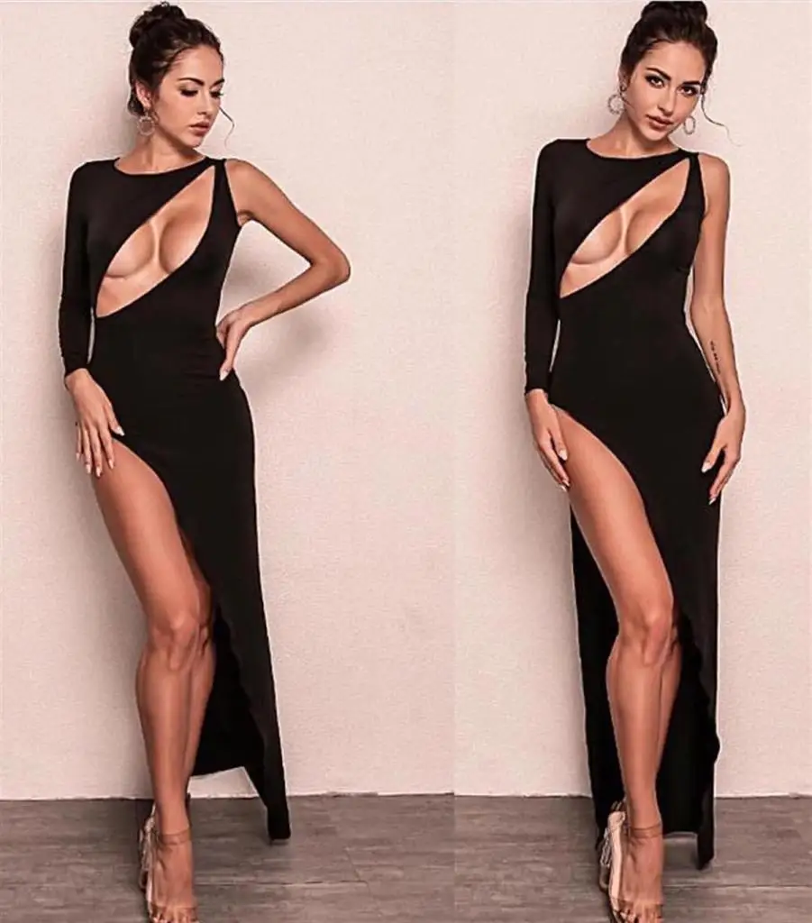 Deep Low-Cut Long Slit Dress
