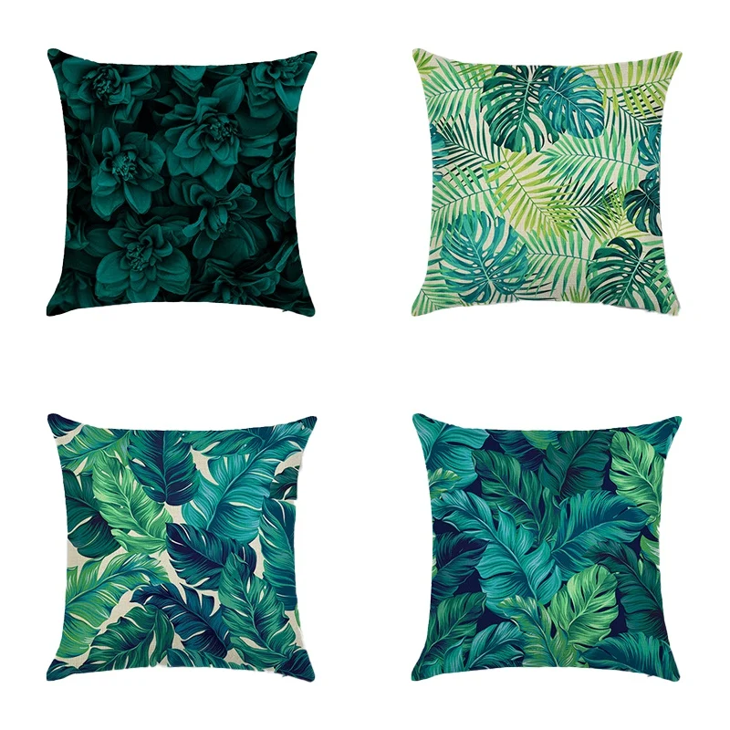 

4PCS Green Leaf Cushion Cover Pillowcase Home Decorative Sofa Square Pillow Cover Bedroom Car Decor 45X45cm