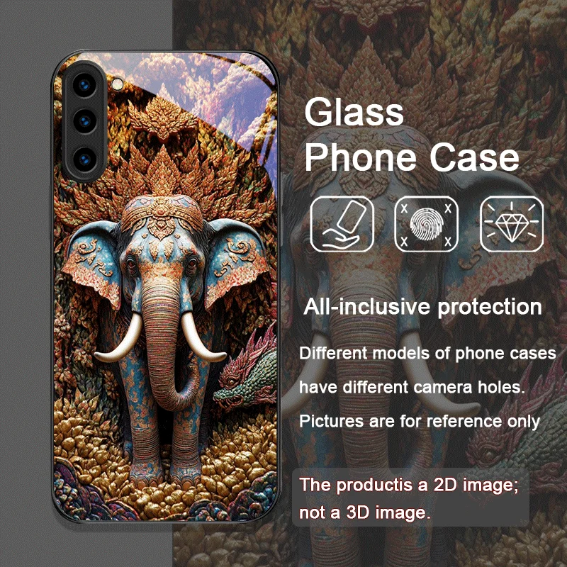 الفاخرة الذهبي الفيل نمط الزجاج المقسى قضية الهاتف لسامسونج غالاكسي S25 الترا S24 S23 S10 زائد S22 S21 S20 FE يغطي #4