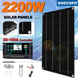 【2025 Upgrade】Flexible Monocrystalline Solar Panel 2200W + 100A MPPT Controller Kit - Ultra-Thin Waterproof for RV Boat Camping