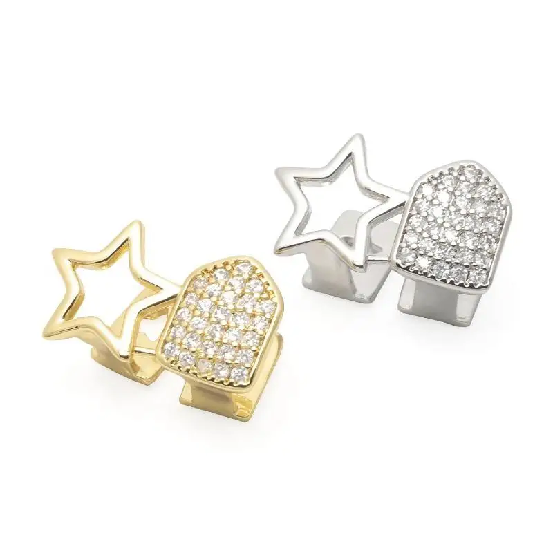 1/2 Stück Geometrischer Zahn-Grillz-Schmuck, unregelmäßige Form, Zirkonia, doppelt ausgehöhlter Stern, Zahn-Accessoire – Detail 7