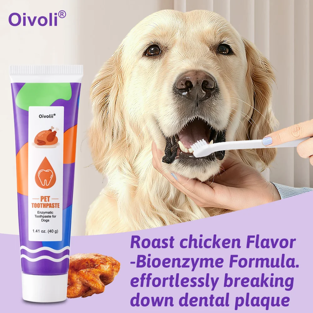 Pet Dog Toothpaste Oral Cleaning Set with Toothbrush And Finger Brush Roasted Chicken Flavor Reduces Plaque And Tartar Pet Teeth