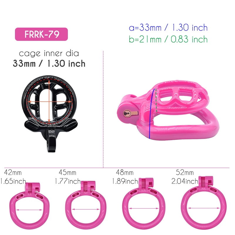 FRRK 3D Print Kink Lightweight Chastity Cage for Male Femboy Training Cock Lock with 4 Plastic Penis Rings Couple Sex Toys