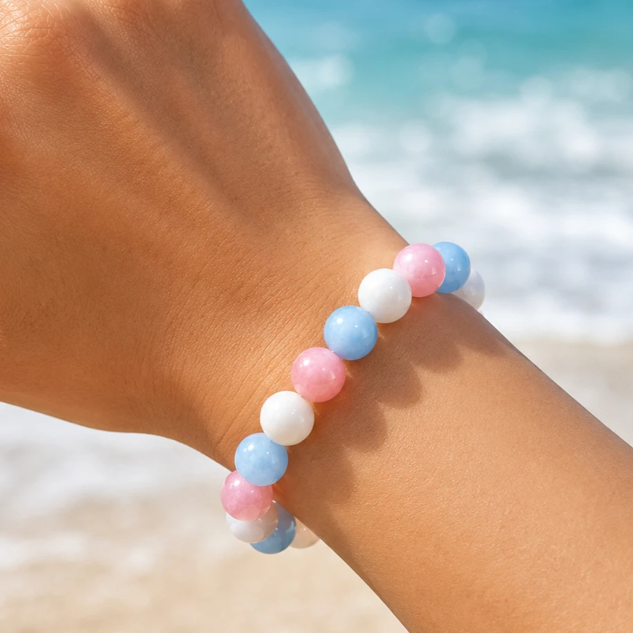 Bracelets - 1 adet Pembe Mavi Beyaz Yuvarlak