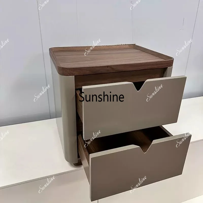 Italian minimalist bedside table Bedroom storage Solid wood storage cabinet