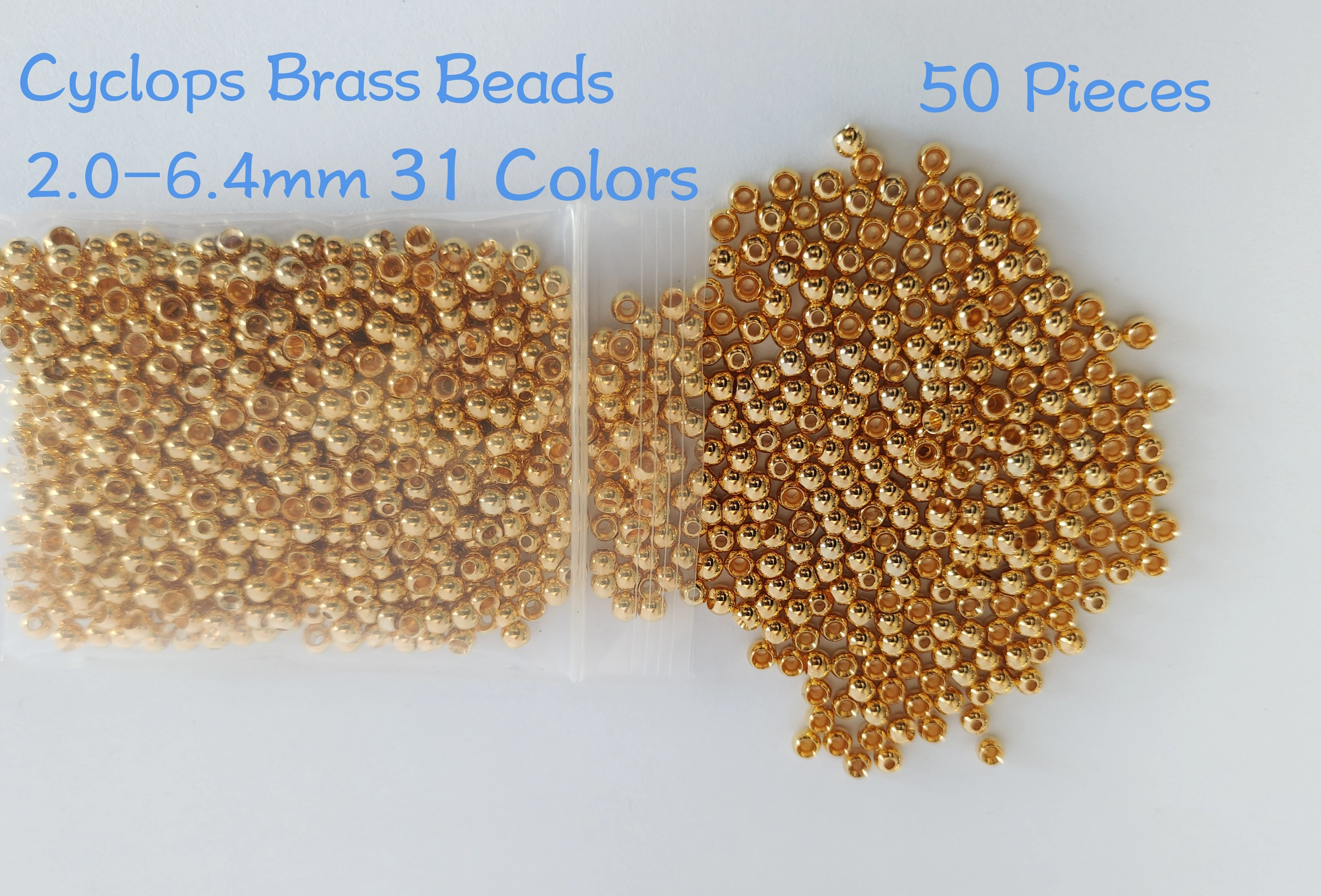 50 Pieces 31 Colors 2.0mm-6.4mm Cyclops Brass Beads for Fly Tying