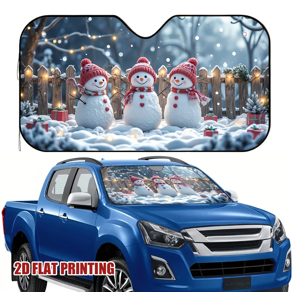 1pc Festive Snowmen Christmas Trees Windshield Sunshade Polyester UV Protection Easy To Store Ideal for New Year'S Gift