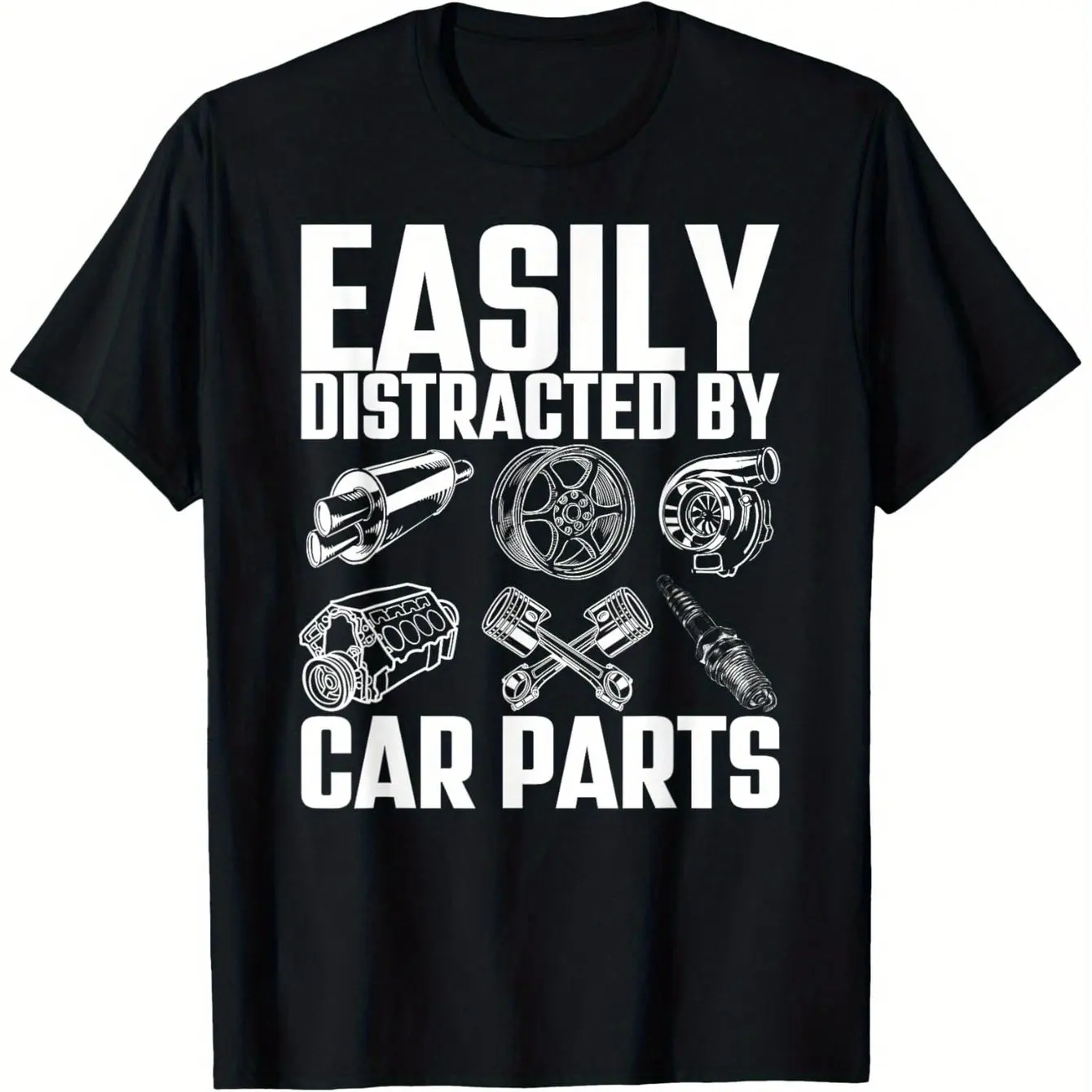 

Interesting "easily Distracted By Car Parts" Mechanic T-shirt - 100% Cotton Unisex for Summer Comfort