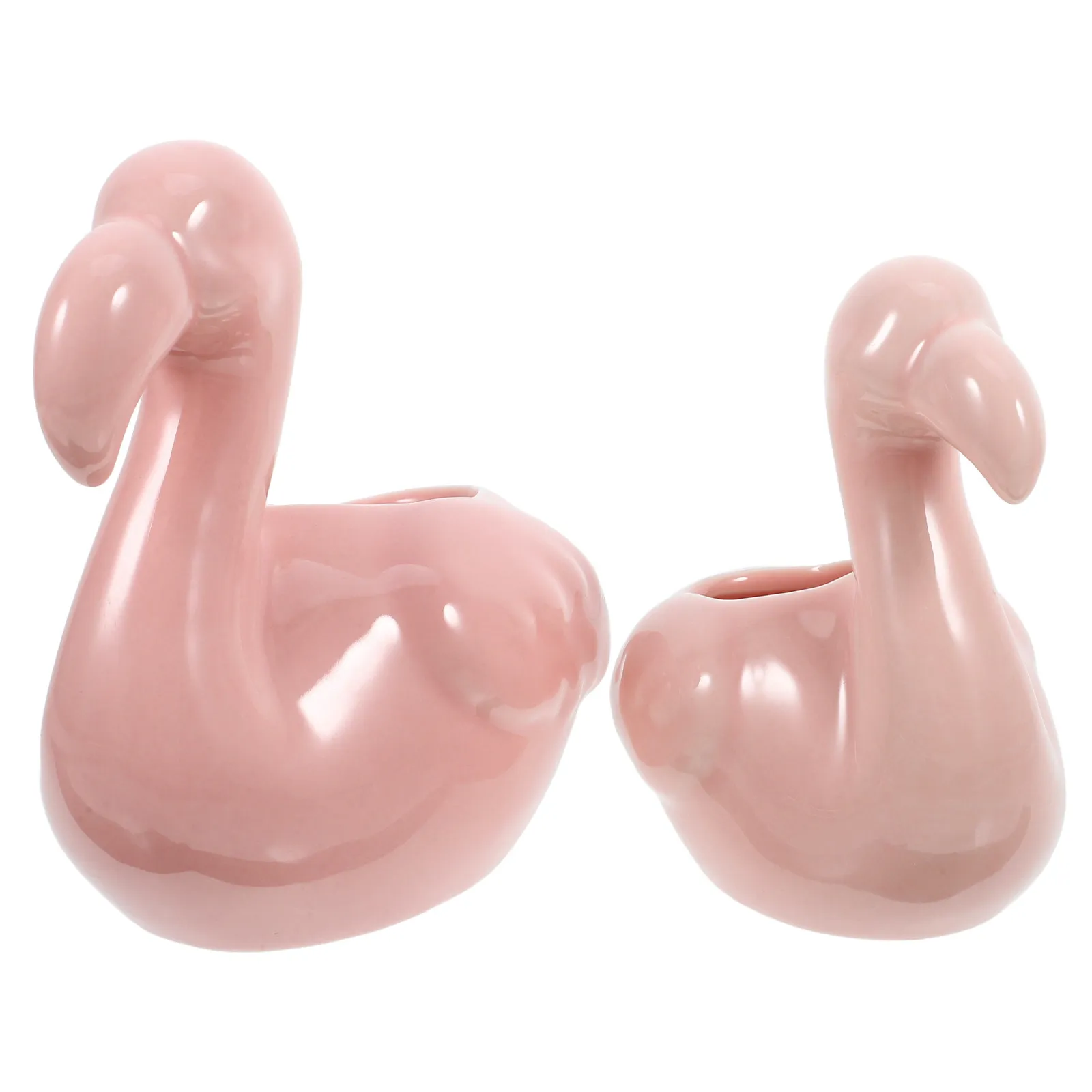 

2Pcs Cute Flamingo Succulent Plant Pot Ceramic Flower Planter Miniature Pink Cartoon Design for Office Desk Home Decor Indoor