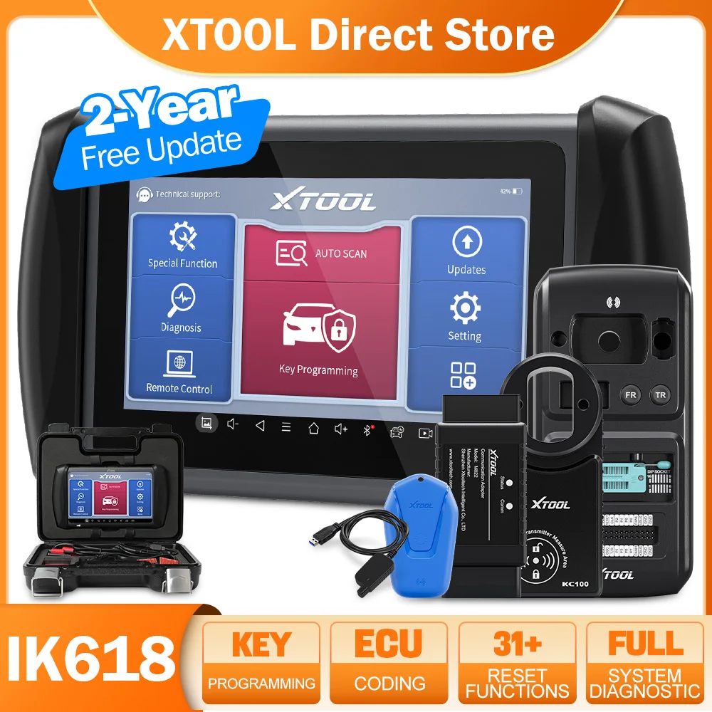 XTOOL InPlus IK618 Key Programming Tools with KC100 Car Automotive Diagnostic X100PAD3 All Key Lost IMMO ECU Coding Active Tests