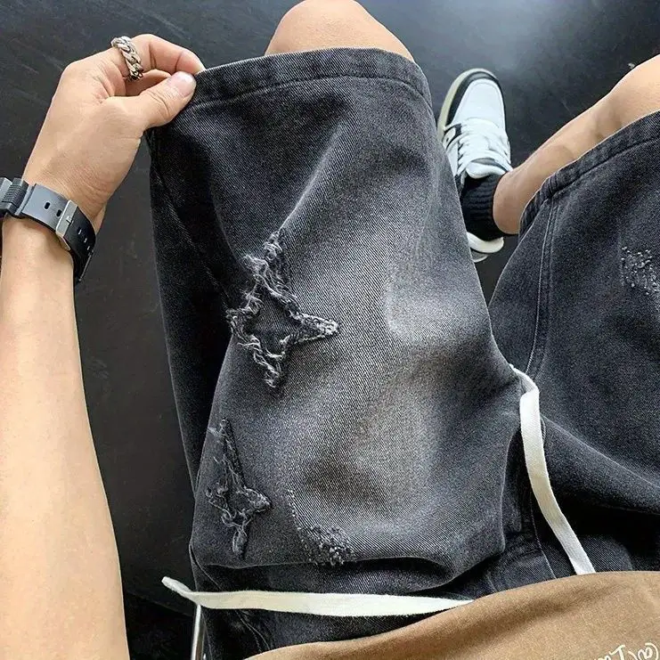 Embroidered Denim Shorts Men's Summer American Retro Street Five-point Pants Trendy Brand Trendy Loose