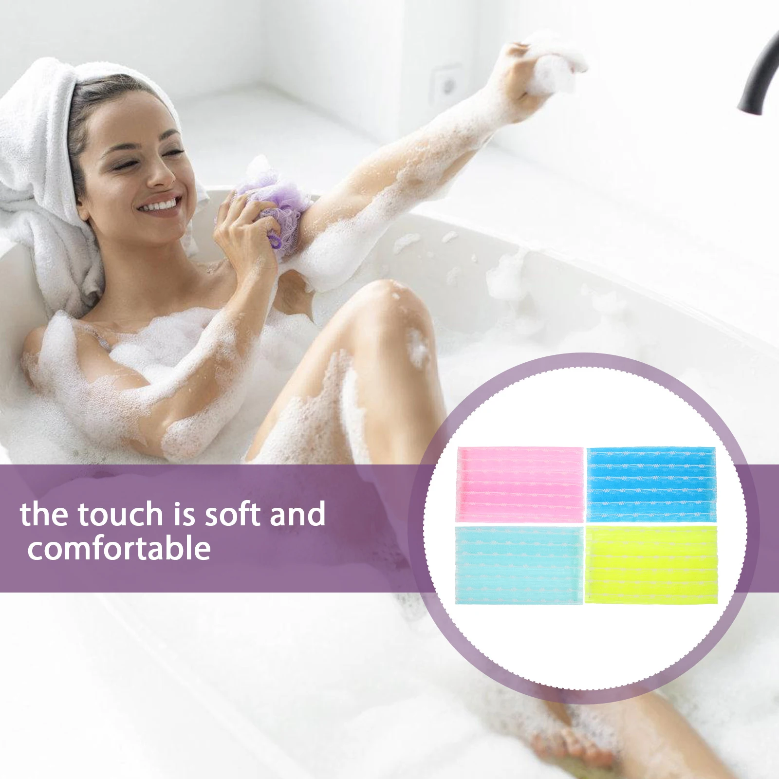 

4Pcs Long Bath Towel Soft Material Versatile Use Shower Towels Korean Body Exfoliator Scrubber Nylon Cloth Bath
