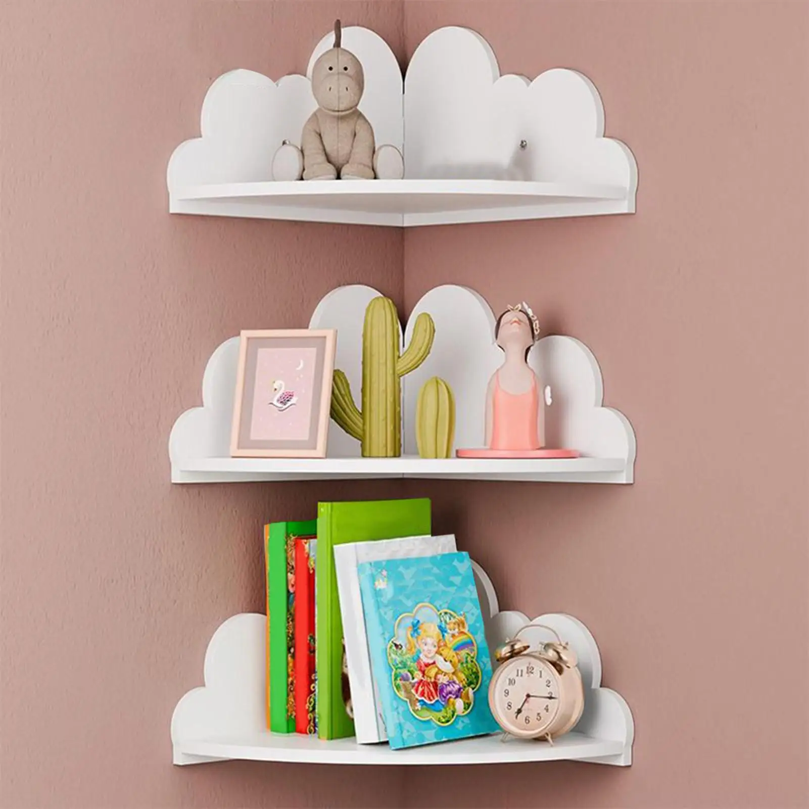 Wolken-Wandregal-Set, 3-teilig, Holz-Eckregale, schwebendes Bücherregal, Kinderzimmer-Dekoration, Aufbewahrungsregal für Bücher, Spielzeug, Display