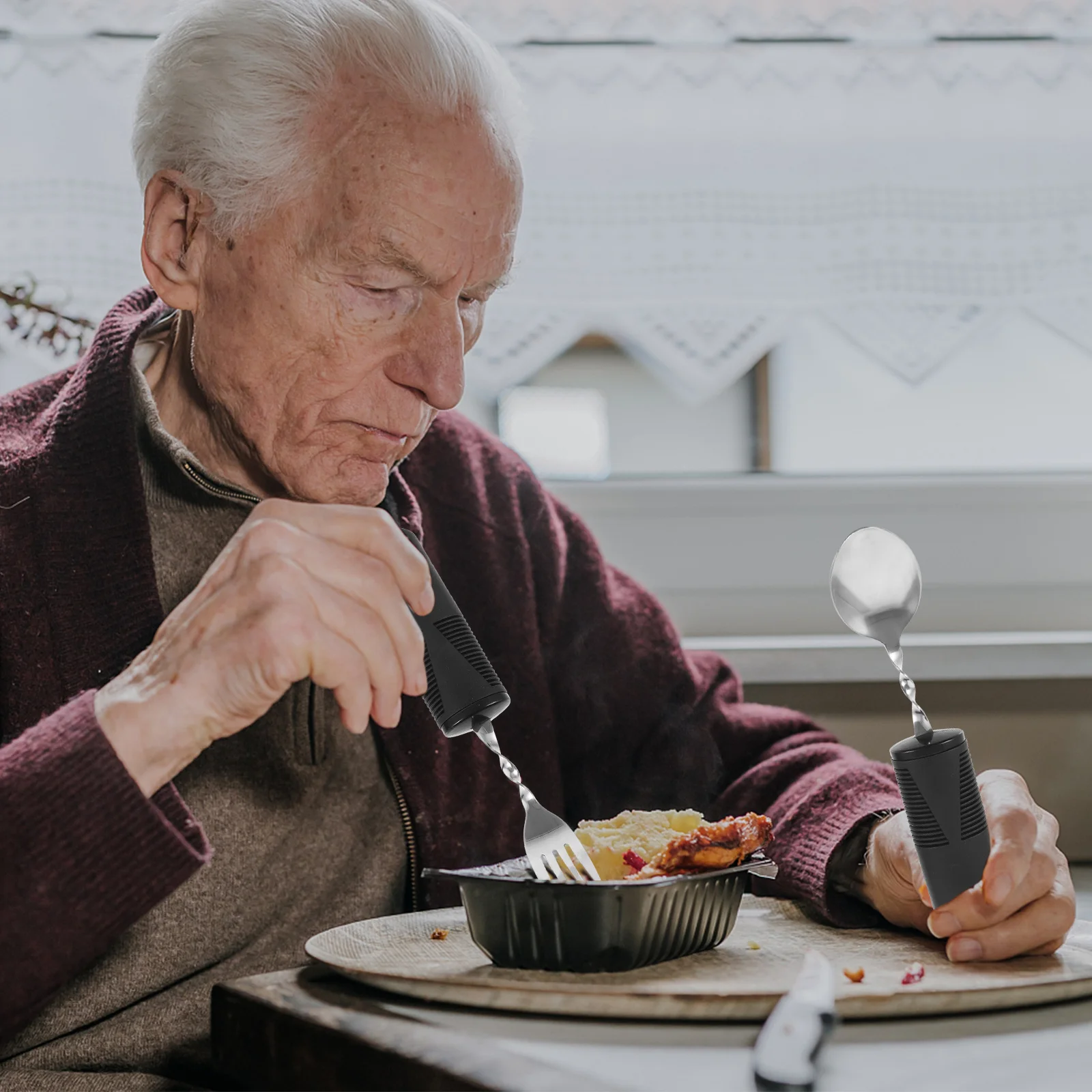 

1 комплект, противотрясающая посуда, портативные противоскользящие адаптивные столовые приборы из нержавеющей стали, посуда для пожилых людей, утяжеленные гаджеты для инвалидов