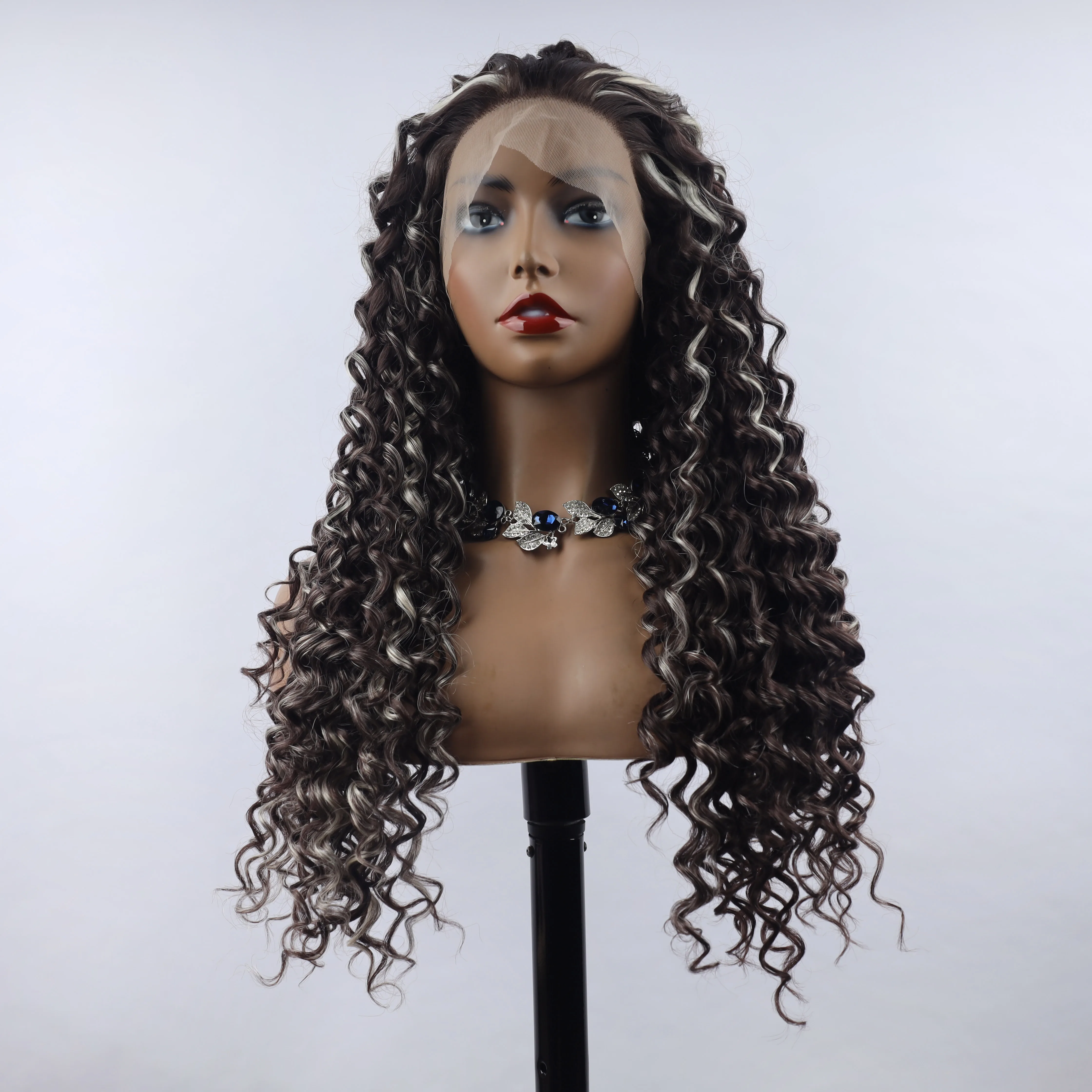 oley Fashion Curly Wig Synthetic Lace Front Wigs Grey Colorful Female Lace Wig 13X3 For Black Women Cosplay Hair Daily Use