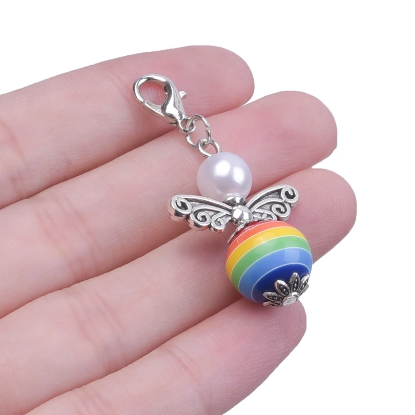 9/12pcs/Lot Guardian Angel Charms Keychain Beads Angel Wings Pendant Keychain Handmade Jewelry Crafts For Friend Women Men Gifts