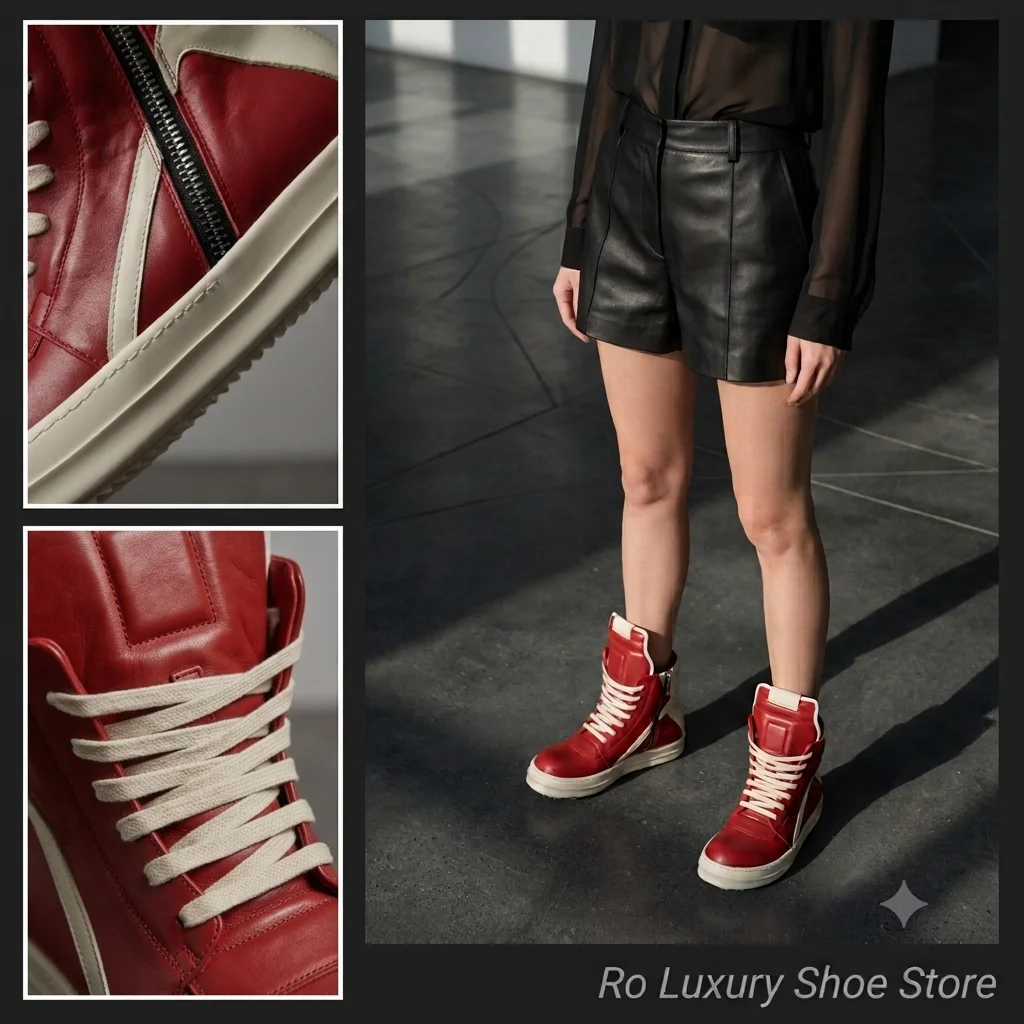 Brand Genuine Leather Men Shoe Luxury Women Sneaker Red Zipper Retro Platform Flats Classic Quality Handmade Trainer For Adult