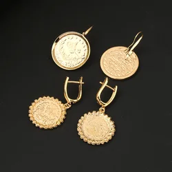 Dicai Coin Earrings Totem Pendant Arabian Coin Pendant Luxury Women Wedding Jewelry Party Favor Copper Gold Plated Hoop Fashion