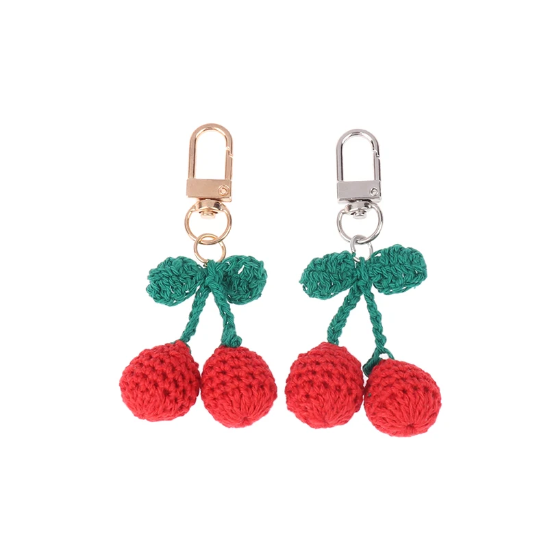 Handmade Cute Cherry Keychain For Women Creative Knitting Car Keychain Cartoon Knitted Keyring For Keys Charms Gifts