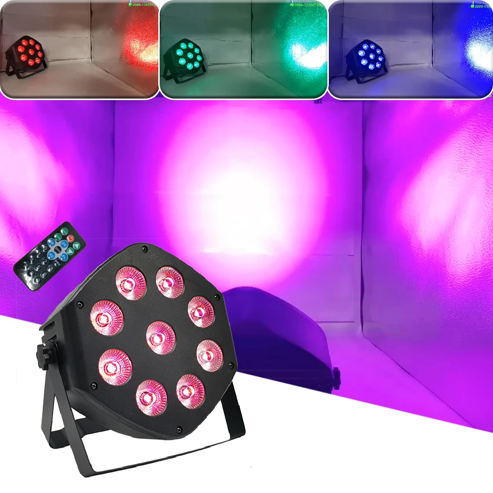 

9X10W RGBW 4IN1 LED Flat Par Light DMX512 7CH Wireless Remote DJ Disco Stage Music Party Bar Strobe Dyeing Beam Effect Lighting