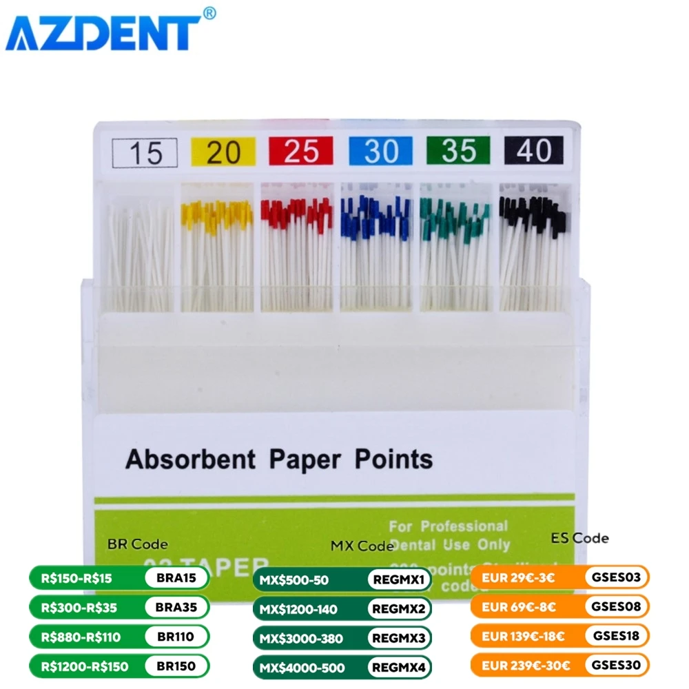 Dental Absorbent Paper Points AZDENT Moisture Absorbing Paper Tips Taper 0.02 0.04 0.06 F1 F2 F3 Dental Clinics Consumables