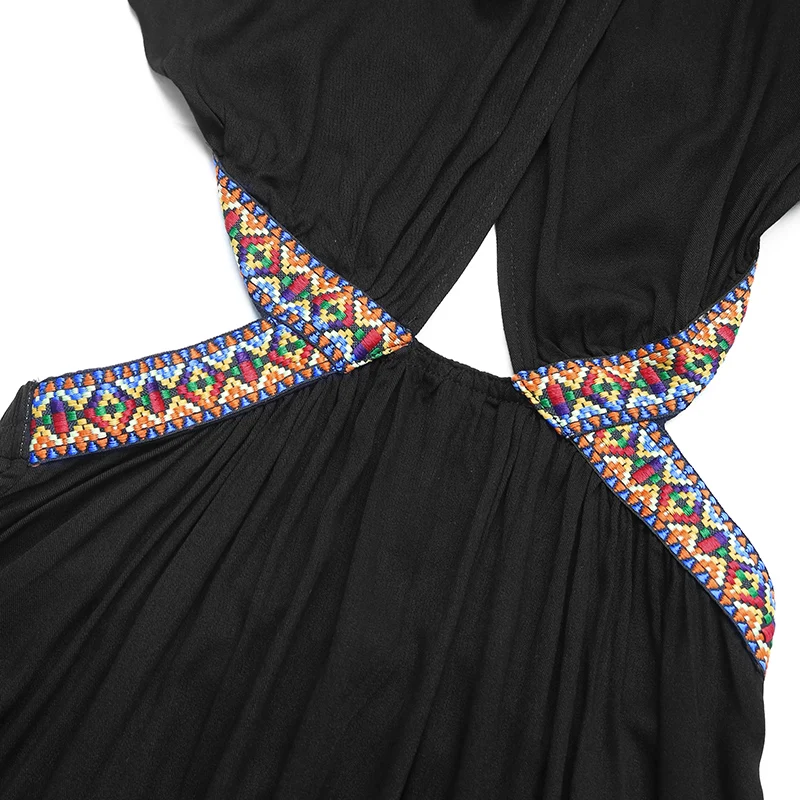 เดรสยาวสีดำแบบผูกคอเว้าเอวสำหรับผู้หญิง แฟชั่นฤดูร้อนสำหรับงานปาร์ตี้และงานกลางคืน ทรงเข้ารูปสวยสง่า