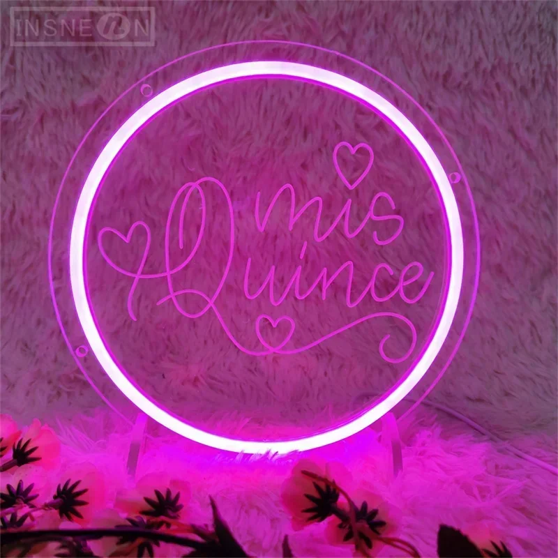 Mis Quince Fifteen Neon Sign Indoor 3D Art Carving Design LED Signs Wall Hanging Decor for Bedroom Wedding Party Girls Birthday