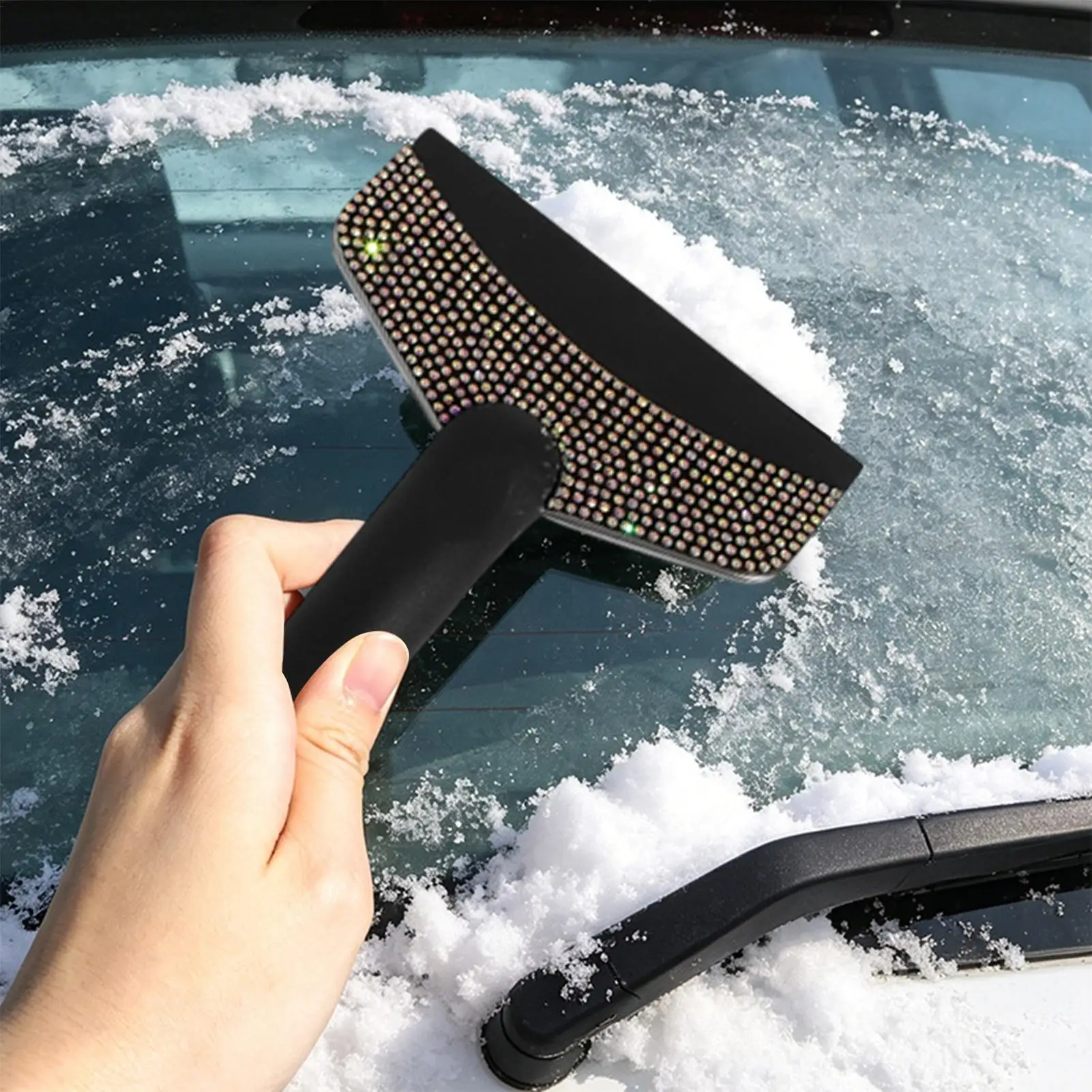 Car Ice Scraper Snow Remover Frost Cleaning Shovel Windshield Ice Scraper With Embellished Rhinestone For Vehicle SUV Truck